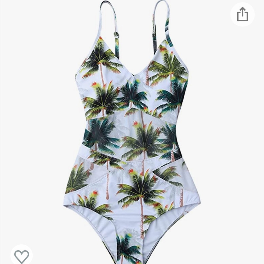 Womens Sexy V Neck Backless One Piece Coconut Palm Tree Print Swimsuit